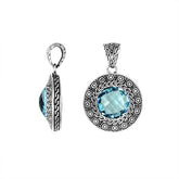 Blue Topaz Quartz Sterling Silver Pendant handcrafted in Bali with artisan design